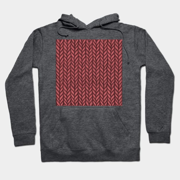 Deep Red Winter Knit Pattern Drawing Hoodie by Slightly Unhinged